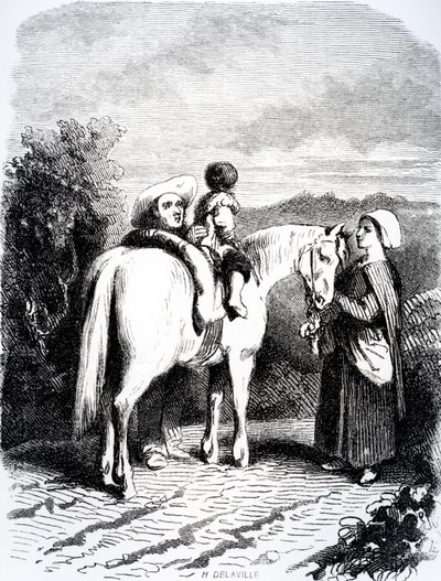 Marie et le petit Pierre sur un cheval, illustration de 